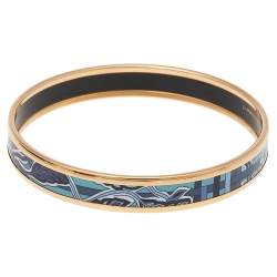 Pre Owned Hermès Multicolor Printed Enamel Gold Plated Bangle Bracelet