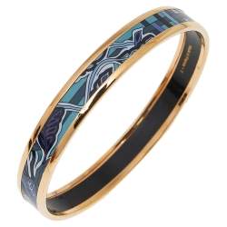 Pre Owned Hermès Multicolor Printed Enamel Gold Plated Bangle Bracelet