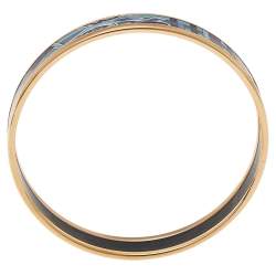 Pre Owned Hermès Multicolor Printed Enamel Gold Plated Bangle Bracelet