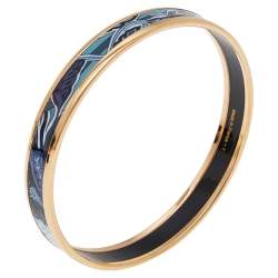 Pre Owned Hermès Multicolor Printed Enamel Gold Plated Bangle Bracelet