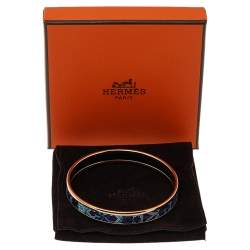 Pre Owned Hermès Multicolor Printed Enamel Gold Plated Bangle Bracelet