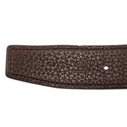 Pre Owned Hermes Black/Chocolate Chamonix and Togo Leather H Buckle Reversible Belt 110CM