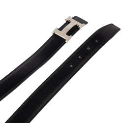 Pre Owned Hermes Black/Chocolate Chamonix and Togo Leather H Buckle Reversible Belt 110CM