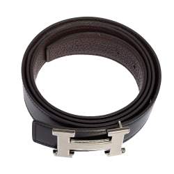 Pre Owned Hermes Black/Chocolate Chamonix and Togo Leather H Buckle Reversible Belt 110CM