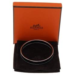 Pre Owned Hermès Black Engraved Enamel Sellier Narrow Bracelet