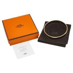 Pre Owned Hermès Caleche Black Enamel Gold Plated Bangle Bracelet