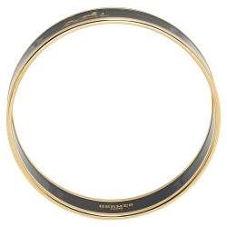 Pre Owned Hermès Caleche Black Enamel Gold Plated Bangle Bracelet