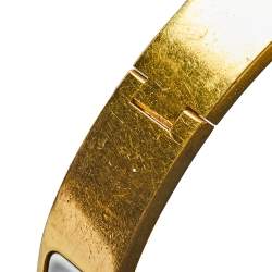 Pre Owned Hermes Clic H Gold Plated White Enamel Cuff Bracelet