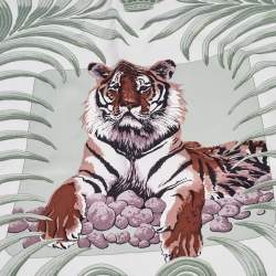 Pre Owned Hermès Pale Green & Mauve Le Tigre Royal Silk Scarf