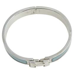 Pre Owned Hermès Clic H Palladium Plated Grey Enamel Narrow Bracelet