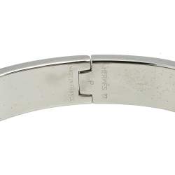 Pre Owned Hermès Clic H Palladium Plated Grey Enamel Narrow Bracelet