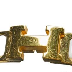 Pre Owned Hermès Clic H White Enamel Gold Plated Narrow Bracelet