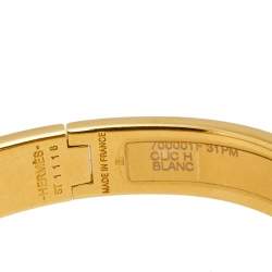 Pre Owned Hermès Clic H White Enamel Gold Plated Narrow Bracelet