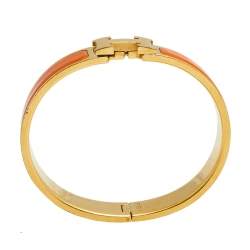 Pre Owned Hermès Clic H Orange Enamel Gold Plated Narrow Bracelet PM