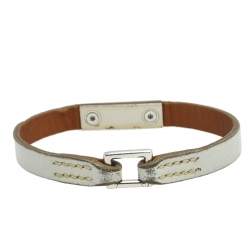 Pre Owned Hermès Grey Leather Palladium Plated Micro Rivale Bracelet M