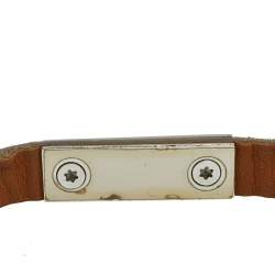 Pre Owned Hermès Grey Leather Palladium Plated Micro Rivale Bracelet M