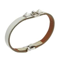 Pre Owned Hermès Grey Leather Palladium Plated Micro Rivale Bracelet M