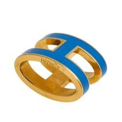 Pre Owned Hermès Pop H Gold Plated Blue Lacquer Pendant