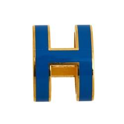 Pre Owned Hermès Pop H Gold Plated Blue Lacquer Pendant
