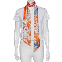 Pre Owned Hermès Orange Le Grand Prix du Faubourg Silk Maxi Twilly 