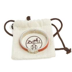 Pre Owned Hermès Clic H Palladium Plated Orange Enamel Narrow Bracelet