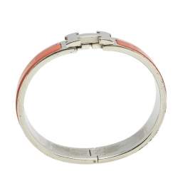 Pre Owned Hermès Clic H Palladium Plated Orange Enamel Narrow Bracelet
