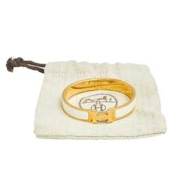 Pre Owned Hermès Clic H White Enamel Gold Plated Narrow Bracelet