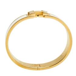 Pre Owned Hermès Clic H White Enamel Gold Plated Narrow Bracelet