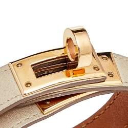 Pre Owned Hermes Beige Leather Gold Plated Kelly Double Tour Bracelet