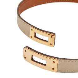 Pre Owned Hermes Beige Leather Gold Plated Kelly Double Tour Bracelet