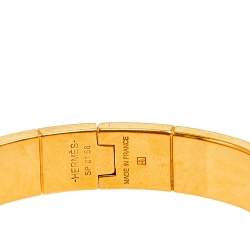 Pre Owned Hermès Black Lizard Leather Gold Plated Narrow Hinged Bracelet 