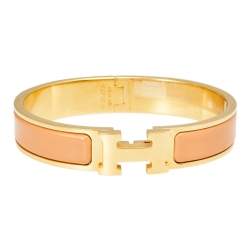 Pre Owned Hermès Clic H Gold Plated Rose Florida Enamel Narrow PM Bracelet