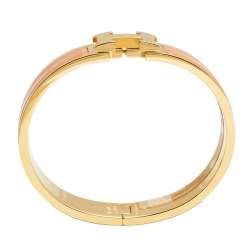 Pre Owned Hermès Clic H Gold Plated Rose Florida Enamel Narrow PM Bracelet