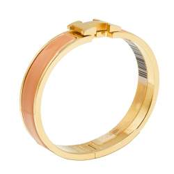 Pre Owned Hermès Clic H Gold Plated Rose Florida Enamel Narrow PM Bracelet