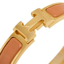 Pre Owned Hermès Clic H Gold Plated Rose Florida Enamel Narrow PM Bracelet