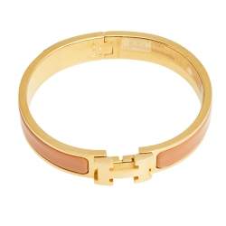 Pre Owned Hermès Clic H Gold Plated Rose Florida Enamel Narrow PM Bracelet