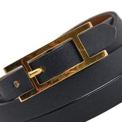 Pre Owned Hermès Black Leather Gold Plated Hapi 4 Quad Tour Bracelet M