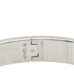 Pre Owned  Hermes Clic H Narrow Grey Enamel Palladium Plated Bracelet PM