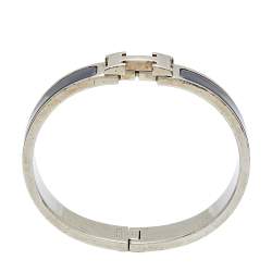 Pre Owned  Hermes Clic H Narrow Grey Enamel Palladium Plated Bracelet PM
