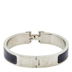 Pre Owned  Hermes Clic H Narrow Grey Enamel Palladium Plated Bracelet PM