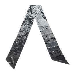 Pre Owned Hermes Grey Jungle Love Rainbow Silk Twilly 