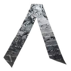 Pre Owned Hermes Grey Jungle Love Rainbow Silk Twilly