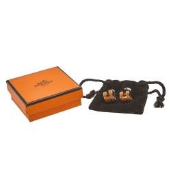 Pre Owned Hermès Pop H Orange Lacquered Palladium Plated Stud Earrings