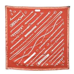 Pre Owned Hermes Orange Chaines & Gourmettes Printed Silk Square Scarf
