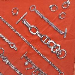 Pre Owned Hermes Orange Chaines & Gourmettes Printed Silk Square Scarf