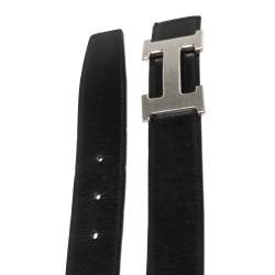 Pre Owned Hermes Black Togo and Box Leather H Buckle Reversible Belt 95CM