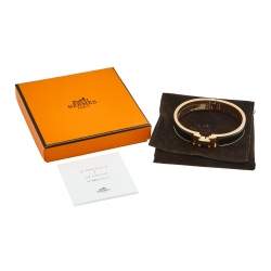 Pre Owned Hermes Clic H Gold Plate Black Enamel Cuff Bracelet PM