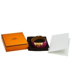Pre Owned Hermes Rivale Double Tour Gold Tone Metal Pink Leather Bracelet T3