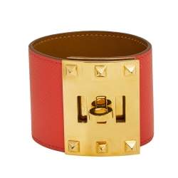 Pre Owned Hermes Kelly Dog Epsom Leather Gold Tone Metal Bracelet S