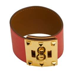 Pre Owned Hermes Kelly Dog Epsom Leather Gold Tone Metal Bracelet S